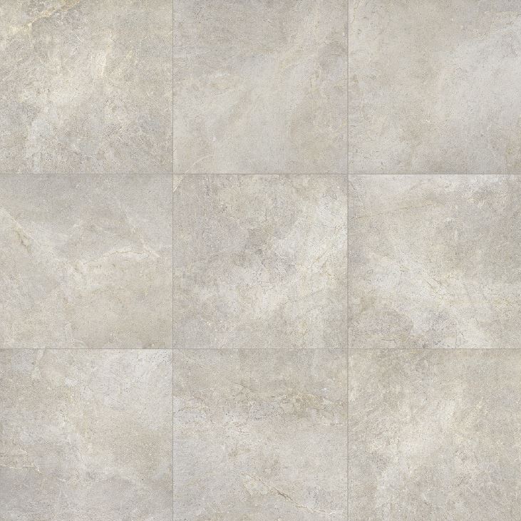 Patroonoverzicht van natuursteenlook tegels Trilogy in het verkoopmagazijn van Tegelstudio Zeeland in Vlissingen