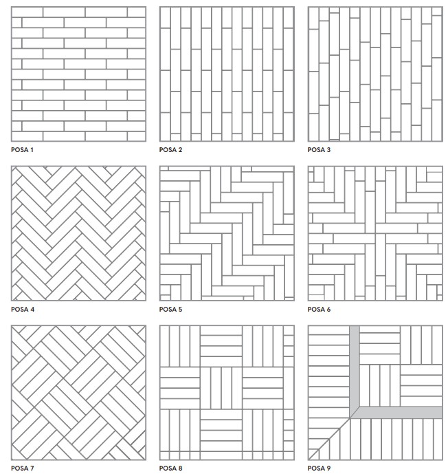 Voorbeeld legpatronen bij de Chelsea serie tegels met baksteen effect