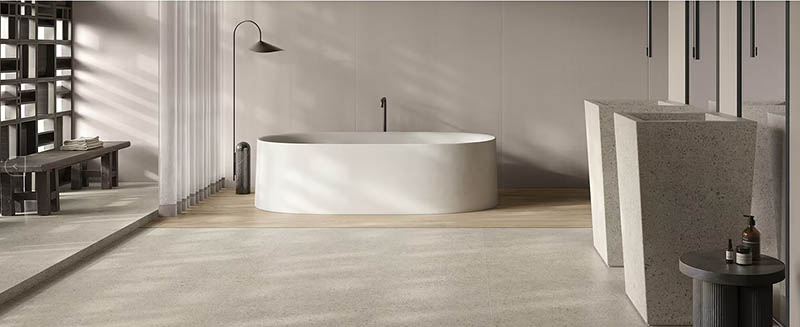 Foto van een badkamer als illustratie op de pagina projecten van Tegelstudio Zeeland in Vlissingen. Onze projectpartner kan u en uw ontwerppartners volledig begeleiden bij de sourcing van tegels voor uw project.