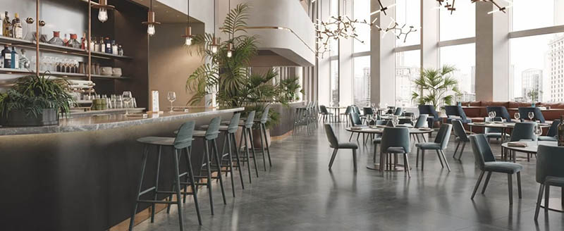 Foto van een restaurant als illustratie op de pagina projecten van Tegelstudio Zeeland in Vlissingen. Onze projectpartner kan u en uw ontwerppartners volledig begeleiden bij de sourcing van tegels voor uw project.