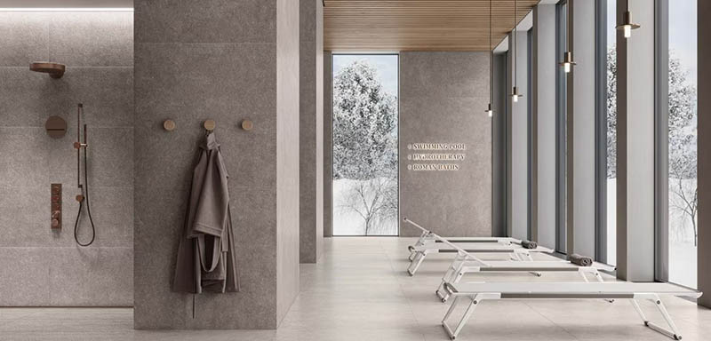 Foto van een wellnesruimte als illustratie op de pagina projecten van Tegelstudio Zeeland in Vlissingen. Onze projectpartner kan u en uw ontwerppartners volledig begeleiden bij de sourcing van tegels voor uw project.